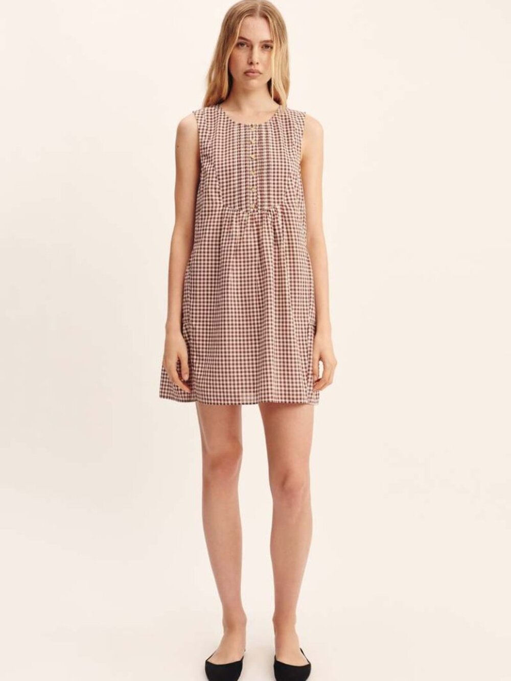 Posse Women’s Callie Shift Dress Brown & White Gingham Size Medium